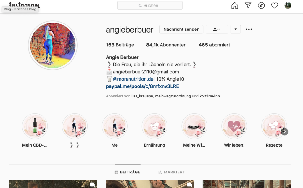 Foto von Angies Instagramkonto mit Spendenlink